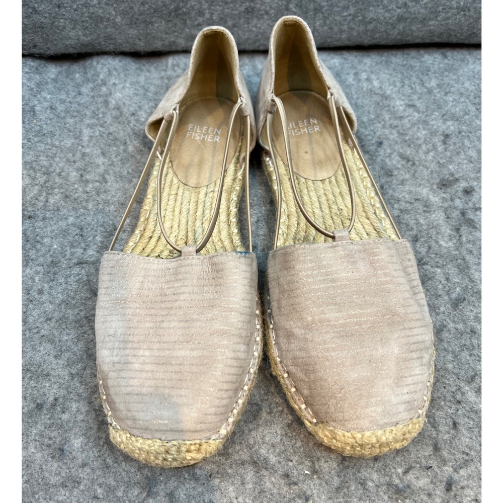 Eileen Fisher Espadrille Flats Suede Leather‎ Beige Slip On Shoes Women's 8.5